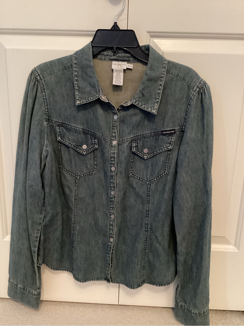 Calvin Klein Faded Teal Button-Front Denim Shirt